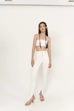 Split Jean Pantolon Beyaz