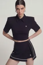 Vatkalı Polo Yaka Carolyn T-Shirt Siyah Vatkalı Polo Yaka Carolyn T-Shirt Siyah