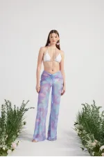 Shirred Pareo Pantolon Lila