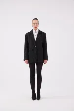 Oversize Kesim Çizgili Strip Blazer Ceket Siyah