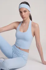 Ellen Flare Leggings with Waistband, Blue Ellen Flare Leggings with Waistband, Blue