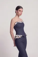 Venus Bustier with Ruffle Detail and Jean-Look Design, Navy Blue Venus Bustier with Ruffle Detail and Jean-Look Design, Navy Blue