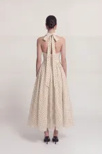 Robe Zayla à pois, col halter et poches, couleur crème Robe Zayla à pois, col halter et poches, couleur crème