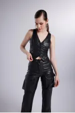 Gilet en cuir Hera noir