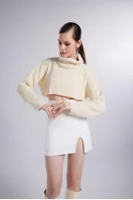 Kadın Bej Balıkçı Yaka Uzun Kol Lirola Kazak