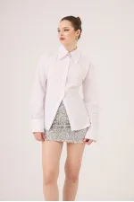 Paula Shirt in White, Fitted Cut with Waistband