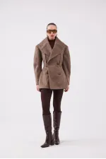 Manteau en cachemire Désirée, cintré à la taille, marron