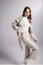 Pantalon en cuir beige Lucy