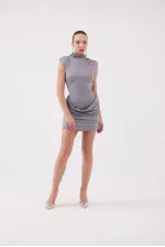 Backless Glittery Mini Judy Dress, Gray