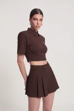 Vatkalı Polo Yaka Carolyn T-Shirt Kahve