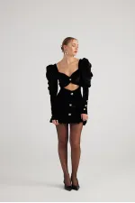 Robe courte Raquel en velours noir à manches pastèque