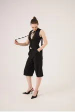 Bermuda Nina noir à taille haute et pli simple