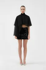 Payetli Mini Harley Etek Siyah