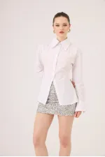 Paula Shirt in White, Fitted Cut with Waistband