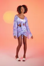 Bonita Pareo Set with Gathered Skirt and Patterned Tulle, Lilac