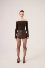 Madonna Neckline Lace Macy Cashmere Blouse, Brown