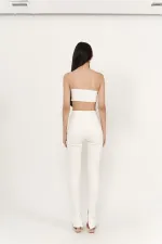 Split Jean Pantolon Beyaz