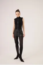 Chemisier Layla sans manches à col roulé en cachemire, noir