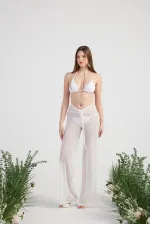 Shirred Pareo Pantolon Beyaz
