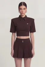 Vatkalı Polo Yaka Carolyn T-Shirt Kahve