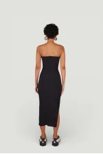 Strapless Midi Bodycorn Dress with Slit, Black