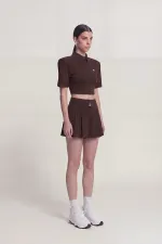 Vatkalı Polo Yaka Carolyn T-Shirt Kahve