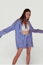 Yumuşak Dokulu Çizgili Saten Mini Mellow Şort Lacivert