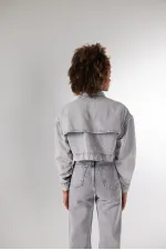 Crop Style Buttoned Crespo Jacket Grey