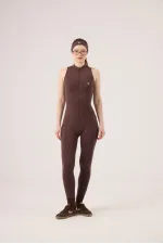 Combinaison de motarde sans manches avec fermeture éclair, marron