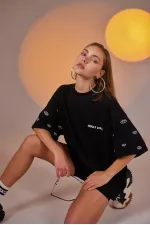 Eye Print Oversize Eye T-shirt and Bike Leggings Set Black