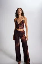 Drawstring Tulle Sasha Blouse, Coffee