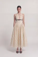 Robe Zayla à pois, col halter et poches, couleur crème Robe Zayla à pois, col halter et poches, couleur crème