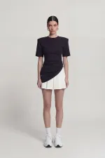 Demie T-shirt with Gathered Detail and Padded Shoulders, Black Demie T-shirt with Gathered Detail and Padded Shoulders, Black