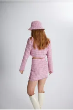 Tweed Fabric Crop Jacket Pink