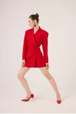 Beli Drape Detaylı Heleni Blazer Ceket Kırmızı