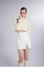 Kadın Bej Balıkçı Yaka Uzun Kol Lirola Kazak