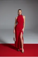 Backless Long Emilia Dress with Slit, Red
