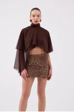 Payetli Mini Harley Etek Kahve