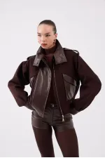 Yüksek Bel Mini Meghan Deri Şort Kahve