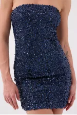 Robe mini Genesis sans bretelles à sequins bleu marine