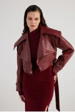 Veste en cuir Neeko bordeaux