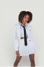 Veste en cuir écru style universitaire