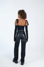 Pantalon en cuir noir Fabio