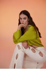 Cutout Jean Pantolon Beyaz