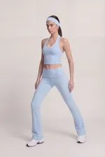 Ellen Flare Leggings with Waistband, Blue Ellen Flare Leggings with Waistband, Blue