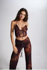 Drawstring Tulle Sasha Blouse, Coffee