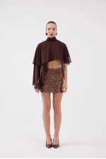 Payetli Mini Harley Etek Kahve