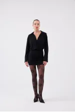 Jaida Dress with Gathered Hem and Shirt Collar, Black