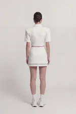 Yırtmaçlı Cepli Mini Brandi Şort Etek Beyaz