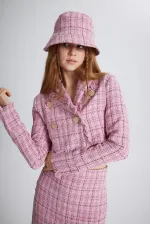 Tweed Fabric Crop Jacket Pink